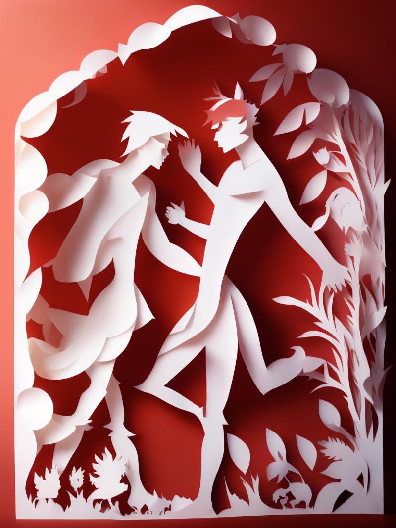 00065-2809053244-KIRIGAMI style man and woman, competitive swimming, paper cut craft.png